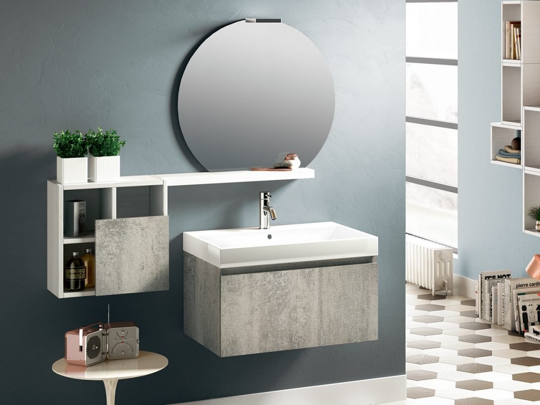 mobile bagno qubo 70 cm 1 cassetto bianco ossido grigio con lavabo unitop zoom