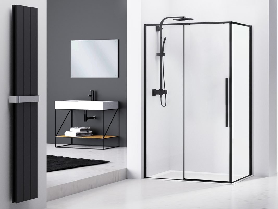 feng shui box doccia angolare 2 lati nero opaco 2 zoom