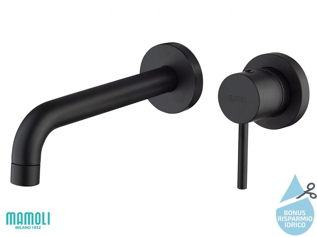 miscelatore per lavabo a muro pico monocomando nero opaco risparmio idrico v3 zoom