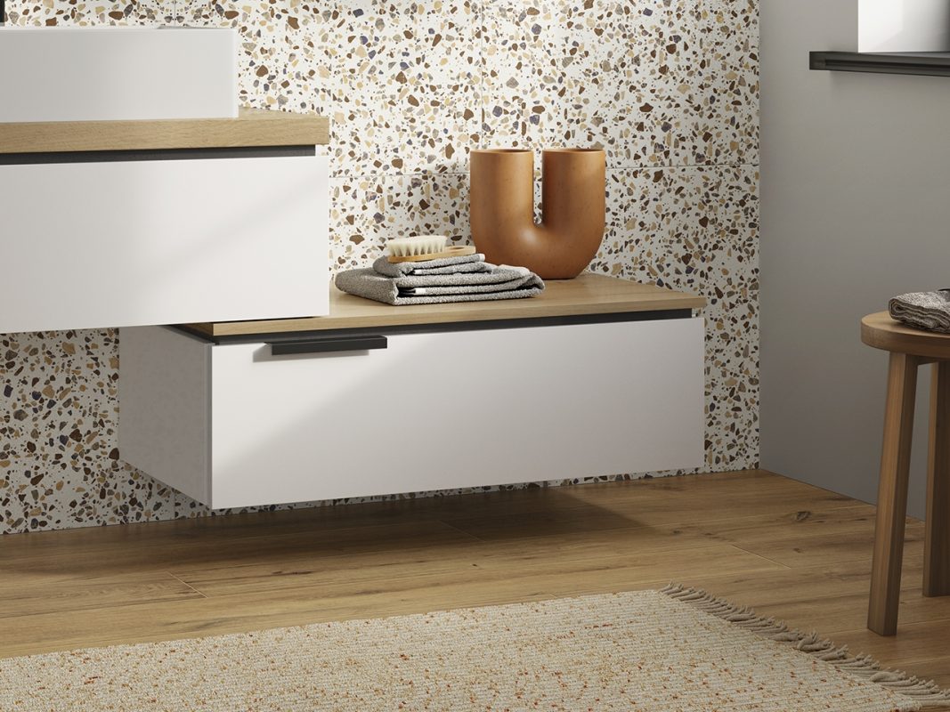 cassettiera touch 90 cm 1 cassetto bianco lucido e top 1 8 rovere nodi cassettiera zo