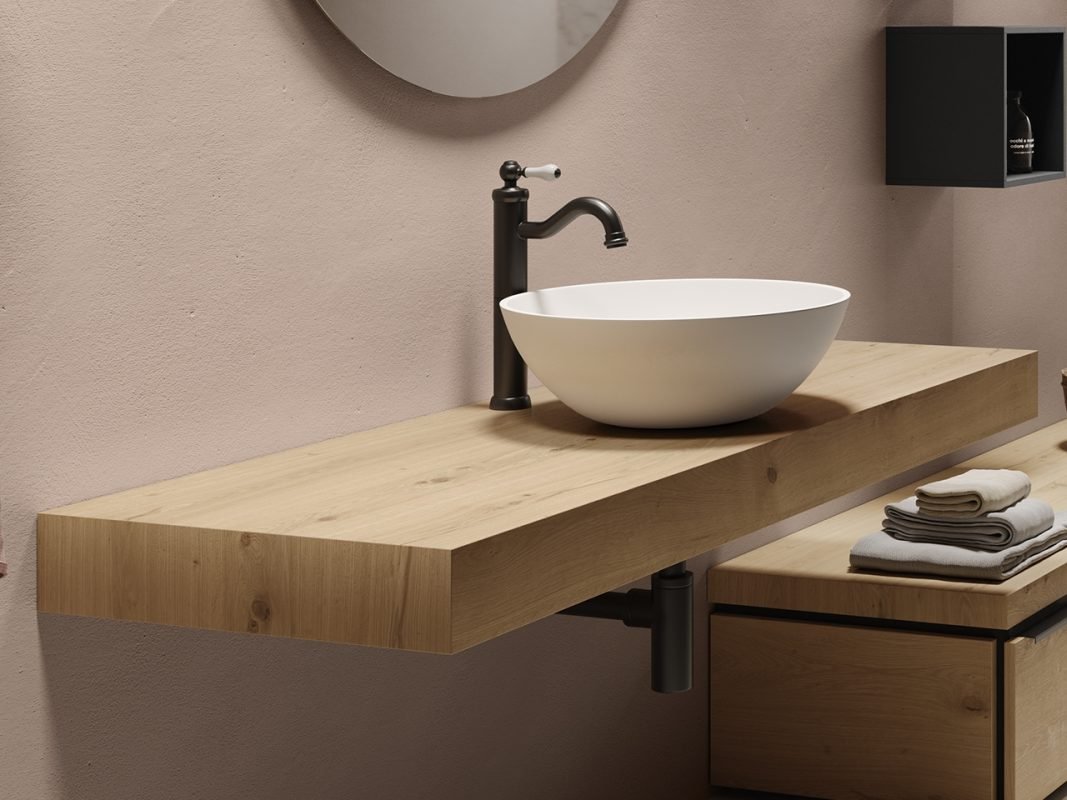 mensola per lavabo bagno dappoggio topsy top 120 cm sp 10 in legno naturale rovere n