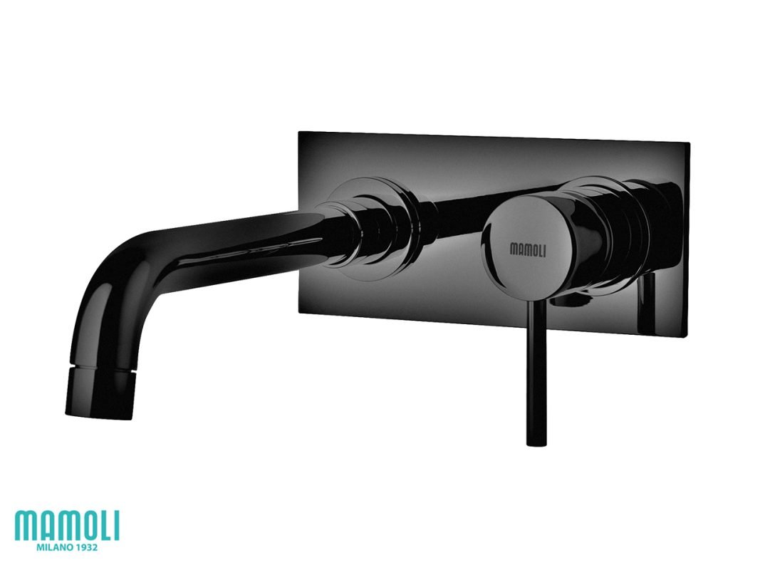 miscelatore per lavabo a muro con piastra pico monocomando nero opaco zoom