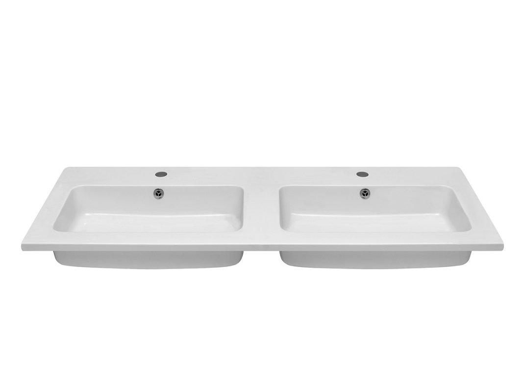 lavabo da appoggio unitop square 2 vasche 120x46 in marmoresina bianco lucido zoom