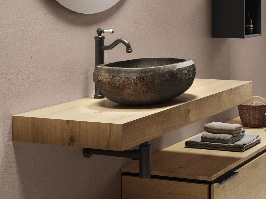 mensola per lavabo bagno dappoggio topsy top 90 cm sp 10 in legno naturale rovere nodi top zoom